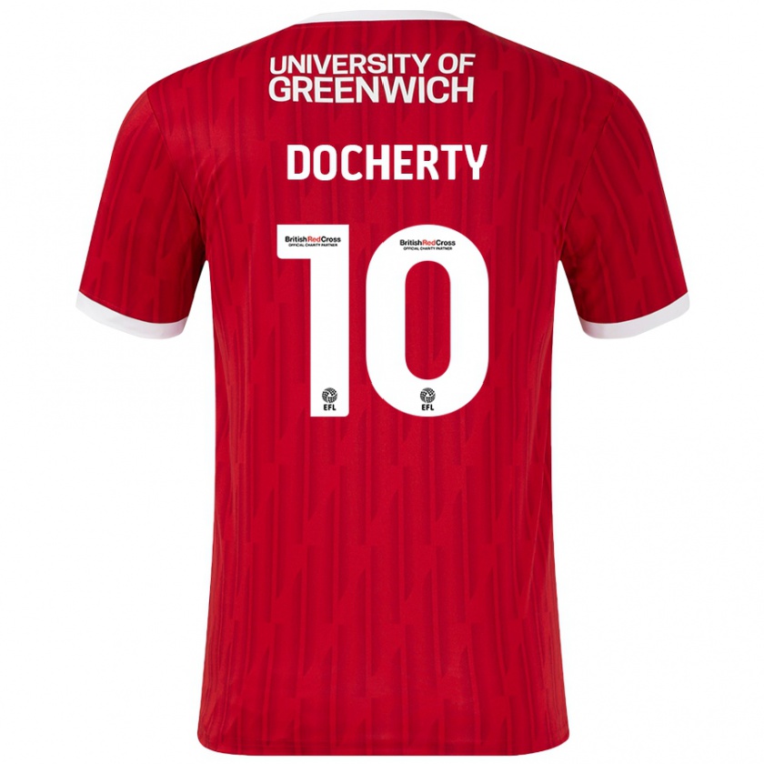 Kandiny Enfant Maillot Greg Docherty #10 Rouge Blanc Tenues Domicile 2024/25 T-Shirt