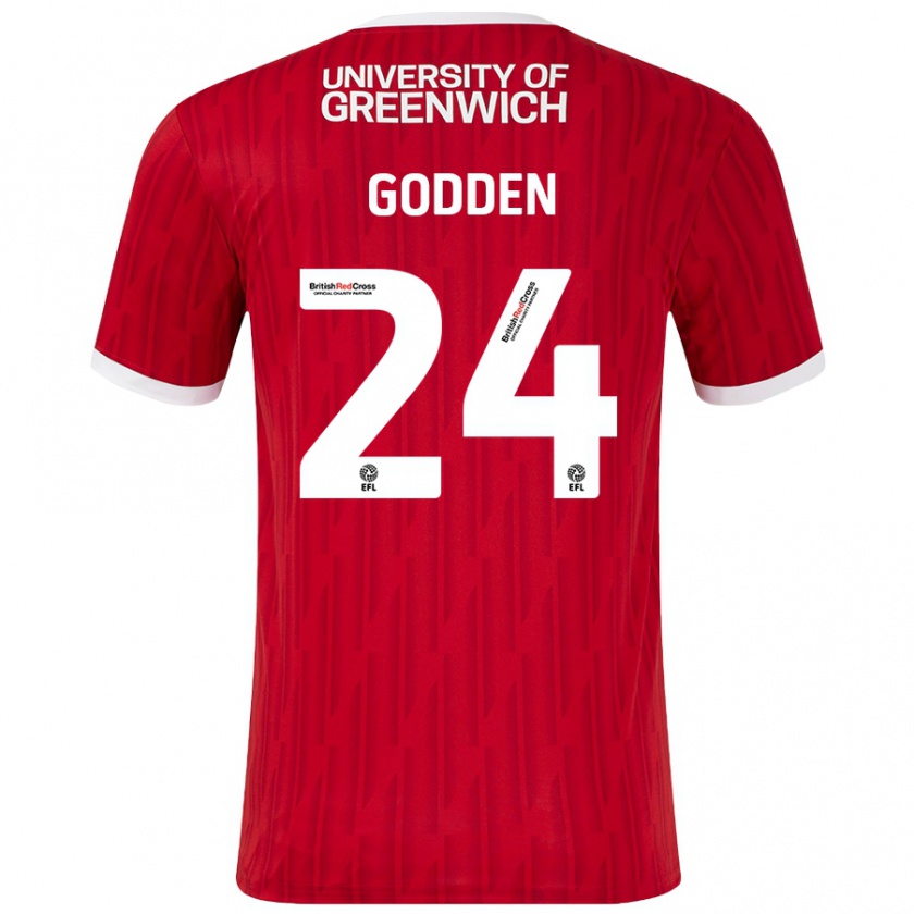 Kandiny Enfant Maillot Matty Godden #24 Rouge Blanc Tenues Domicile 2024/25 T-Shirt