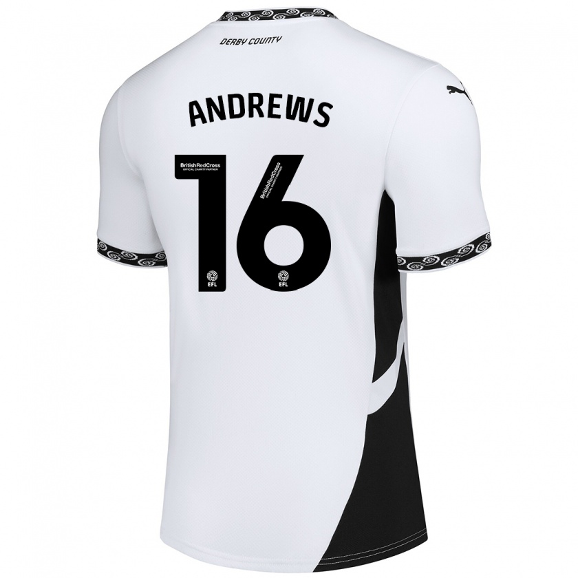 Kandiny Enfant Maillot Marli Rhodes-Andrews #16 Blanc Noir Tenues Domicile 2024/25 T-Shirt