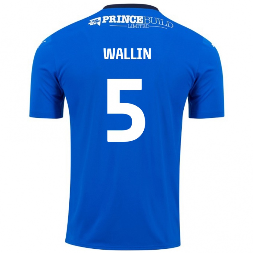 Kandiny Enfant Maillot Oscar Wallin #5 Bleu Blanc Tenues Domicile 2024/25 T-Shirt