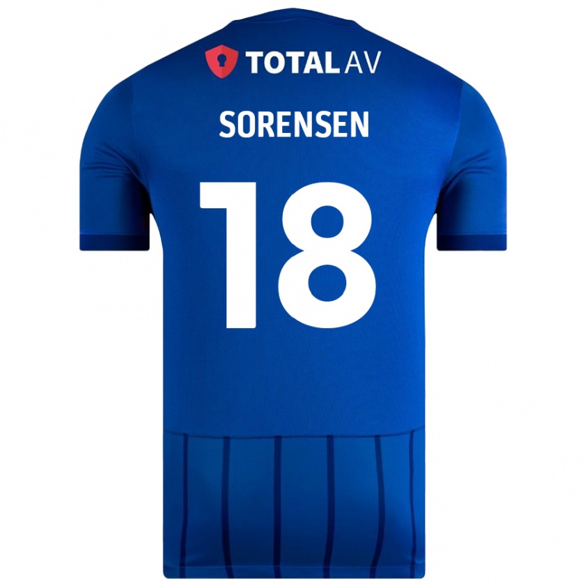 Kandiny Enfant Maillot Elias Sørensen #18 Bleu Tenues Domicile 2024/25 T-Shirt