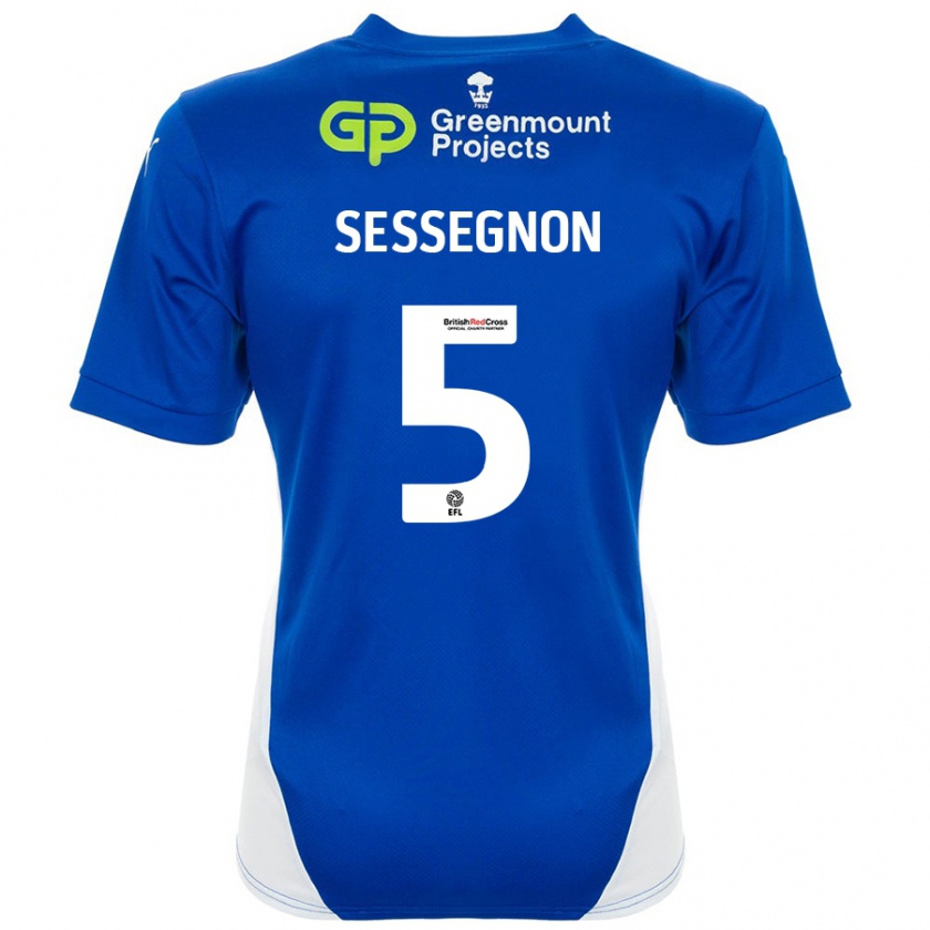 Kandiny Enfant Maillot Steven Sessegnon #5 Bleu Blanc Tenues Domicile 2024/25 T-Shirt