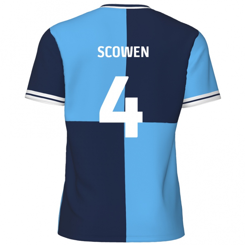 Kandiny Enfant Maillot Josh Scowen #4 Bleu Ciel Bleu Foncé Tenues Domicile 2024/25 T-Shirt