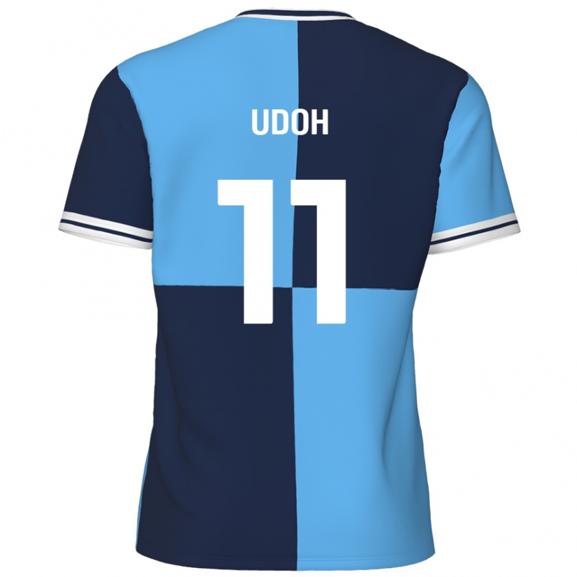 Kandiny Enfant Maillot Daniel Udoh #11 Bleu Ciel Bleu Foncé Tenues Domicile 2024/25 T-Shirt