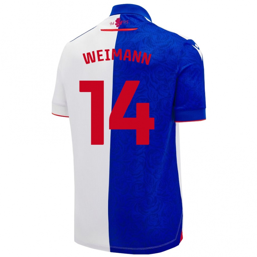 Kandiny Enfant Maillot Andreas Weimann #14 Bleu Ciel Blanc Tenues Domicile 2024/25 T-Shirt