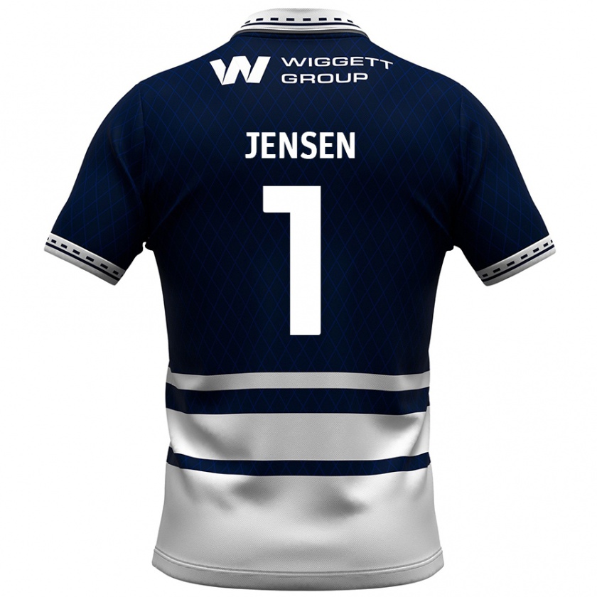 Kandiny Enfant Maillot Lukas Jensen #1 Bleu Marine Blanc Tenues Domicile 2024/25 T-Shirt