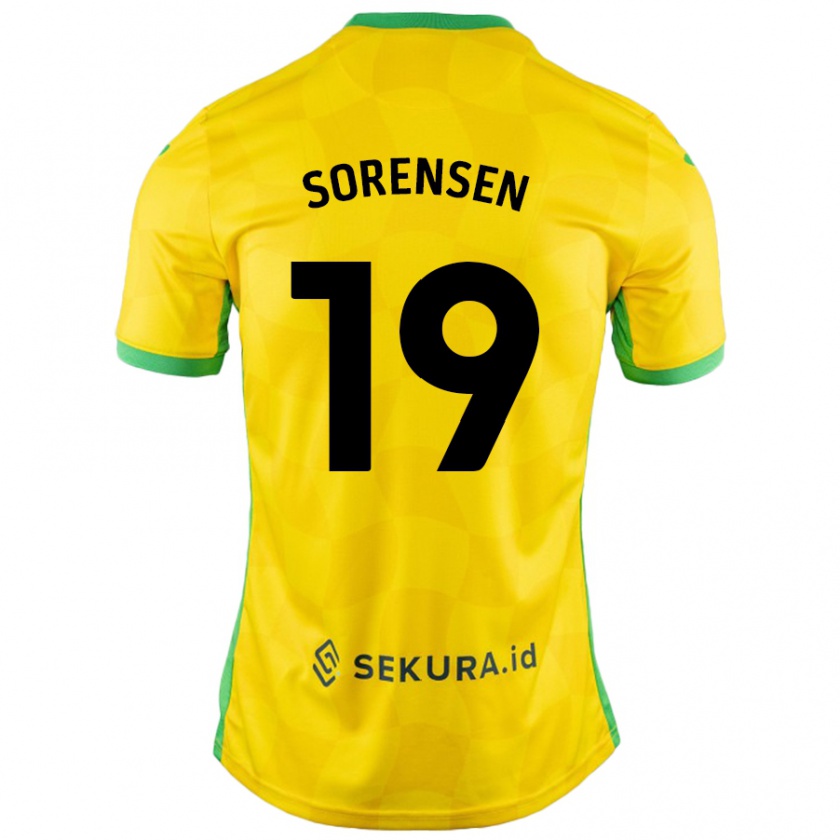 Kandiny Enfant Maillot Jacob Lungi Sørensen #19 Jaune Vert Tenues Domicile 2024/25 T-Shirt