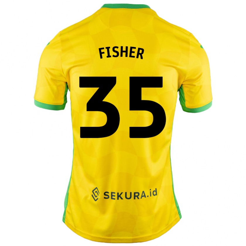 Kandiny Enfant Maillot Kellen Fisher #35 Jaune Vert Tenues Domicile 2024/25 T-Shirt