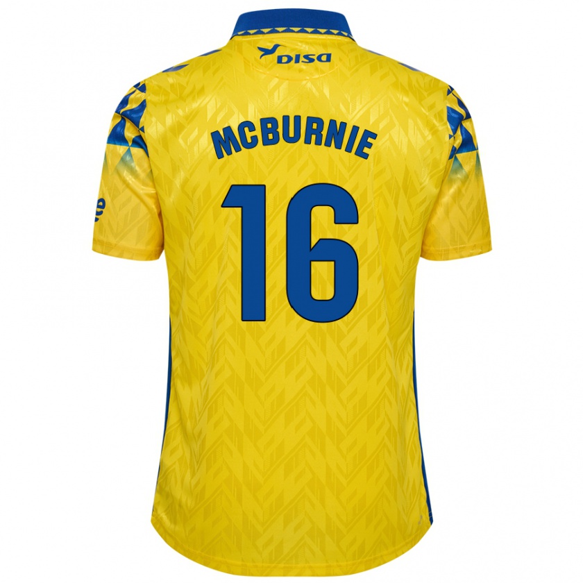 Kandiny Enfant Maillot Oli Mcburnie #16 Jaune Bleu Tenues Domicile 2024/25 T-Shirt