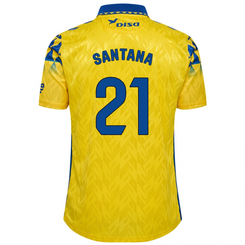 Kandiny Enfant Maillot Yadam Santana #21 Jaune Bleu Tenues Domicile 2024/25 T-Shirt