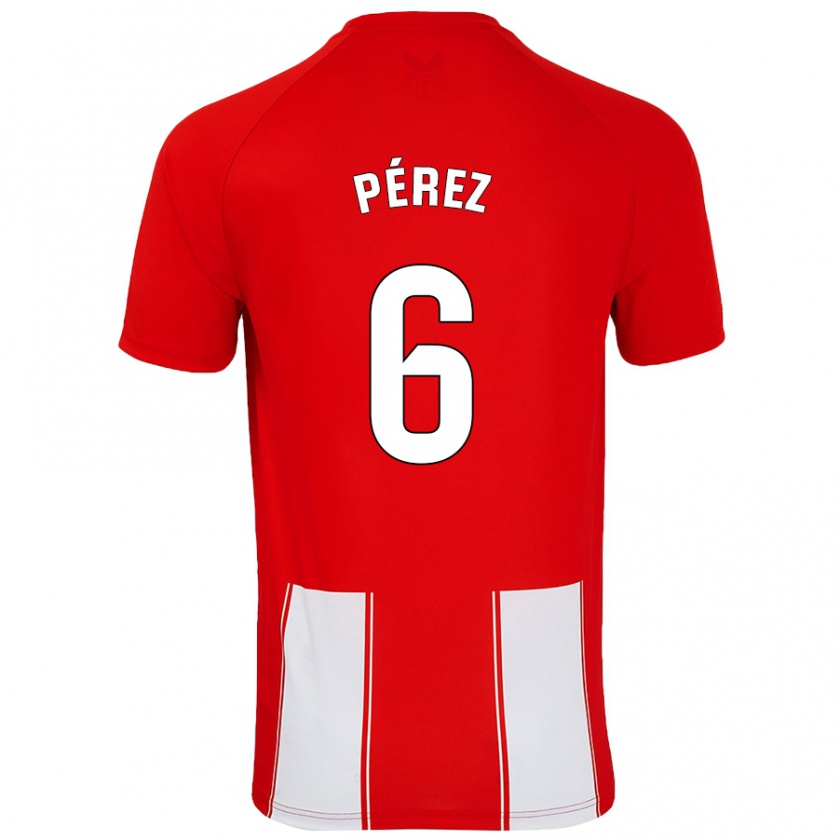 Kandiny Enfant Maillot René Pérez #6 Rouge Blanc Tenues Domicile 2024/25 T-Shirt