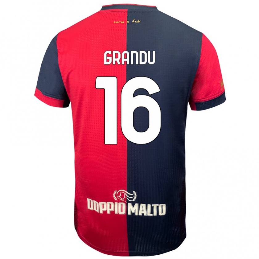 Kandiny Enfant Maillot Nicola Grandu #16 Rouge Bleu Foncé Tenues Domicile 2024/25 T-Shirt