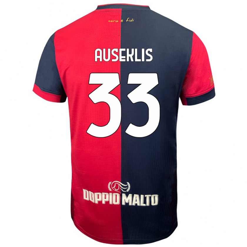 Kandiny Enfant Maillot Henrijs Auseklis #33 Rouge Bleu Foncé Tenues Domicile 2024/25 T-Shirt