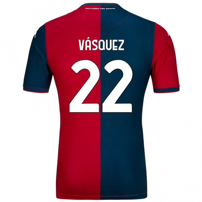 Kandiny Enfant Maillot Johan Vásquez #22 Rouge Bleu Foncé Tenues Domicile 2024/25 T-Shirt