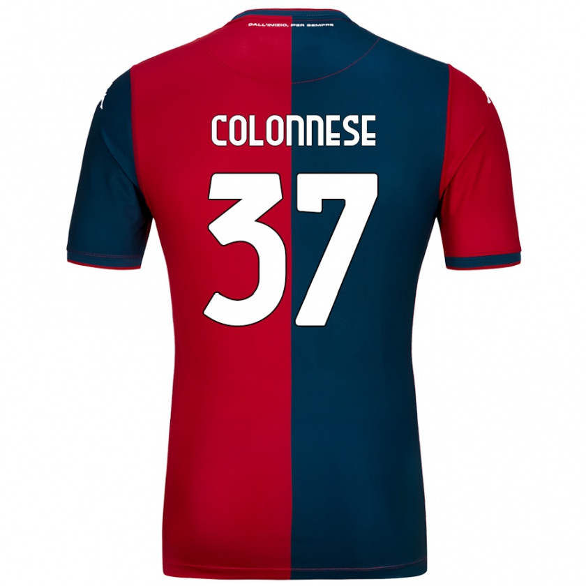 Kandiny Enfant Maillot Lorenzo Colonnese #37 Rouge Bleu Foncé Tenues Domicile 2024/25 T-Shirt