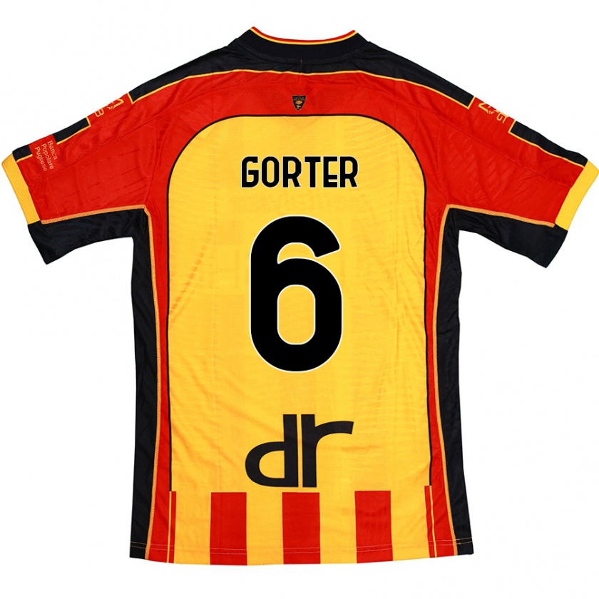 Kandiny Enfant Maillot Olaf Gorter #6 Jaune Rouge Tenues Domicile 2024/25 T-Shirt