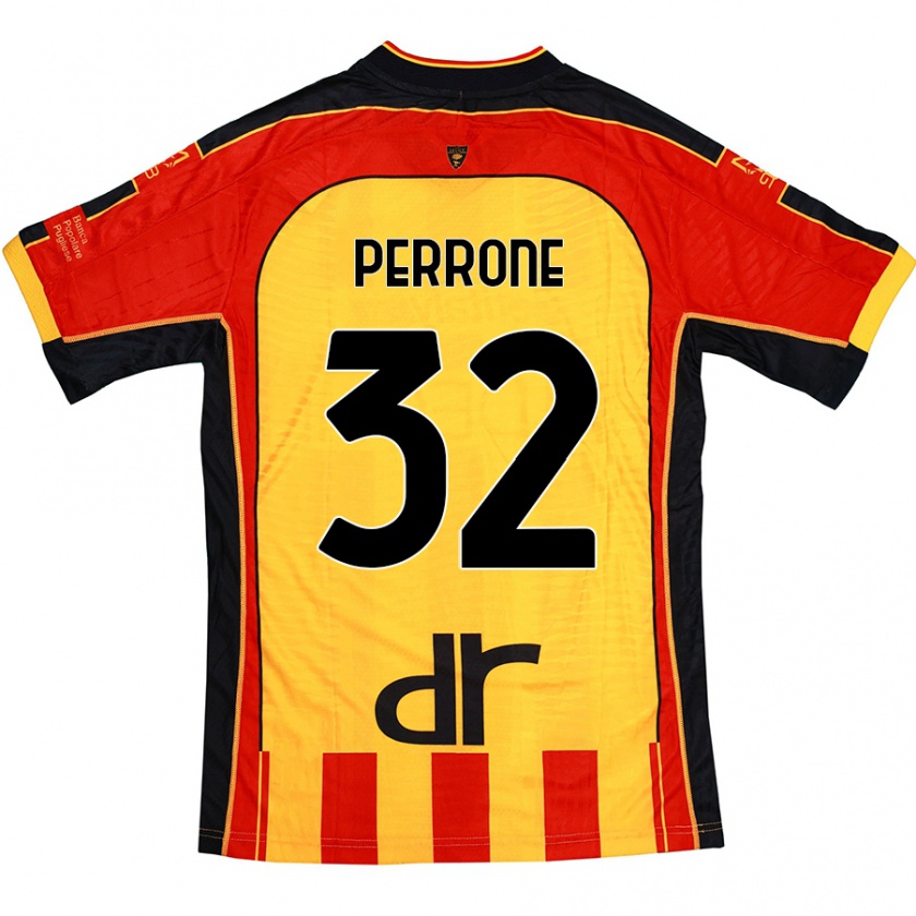 Kandiny Enfant Maillot Samuele Perrone #32 Jaune Rouge Tenues Domicile 2024/25 T-Shirt