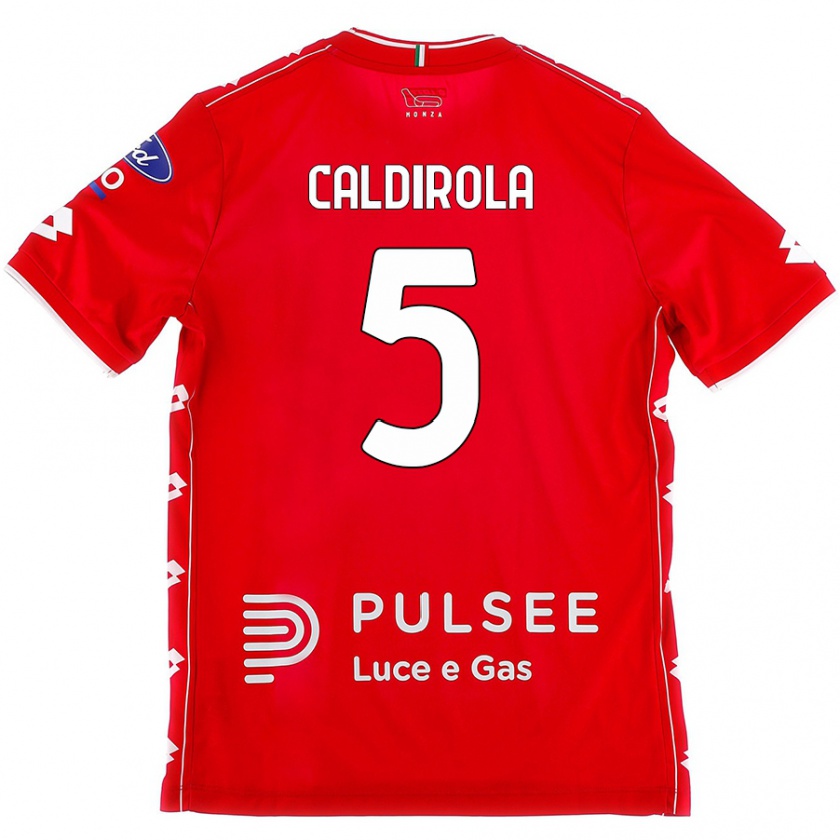 Kandiny Enfant Maillot Luca Caldirola #5 Rouge Blanc Tenues Domicile 2024/25 T-Shirt