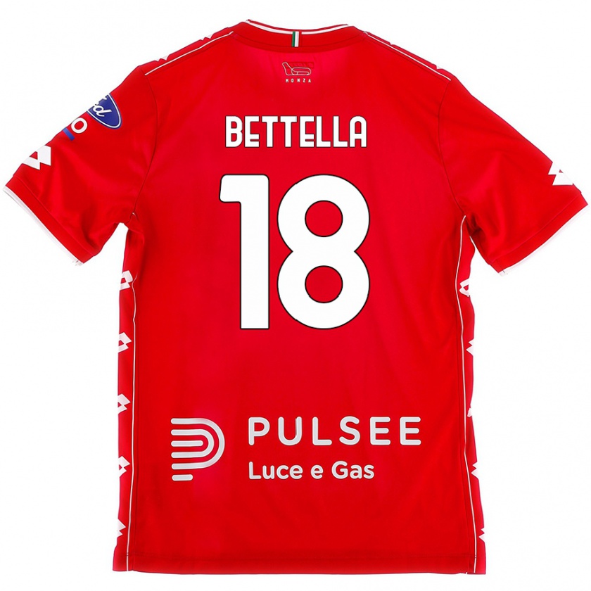 Kandiny Enfant Maillot Davide Bettella #18 Rouge Blanc Tenues Domicile 2024/25 T-Shirt