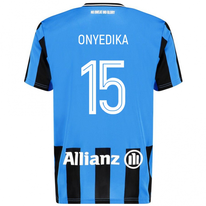 Kandiny Enfant Maillot Raphael Onyedika #15 Bleu Ciel Noir Tenues Domicile 2024/25 T-Shirt