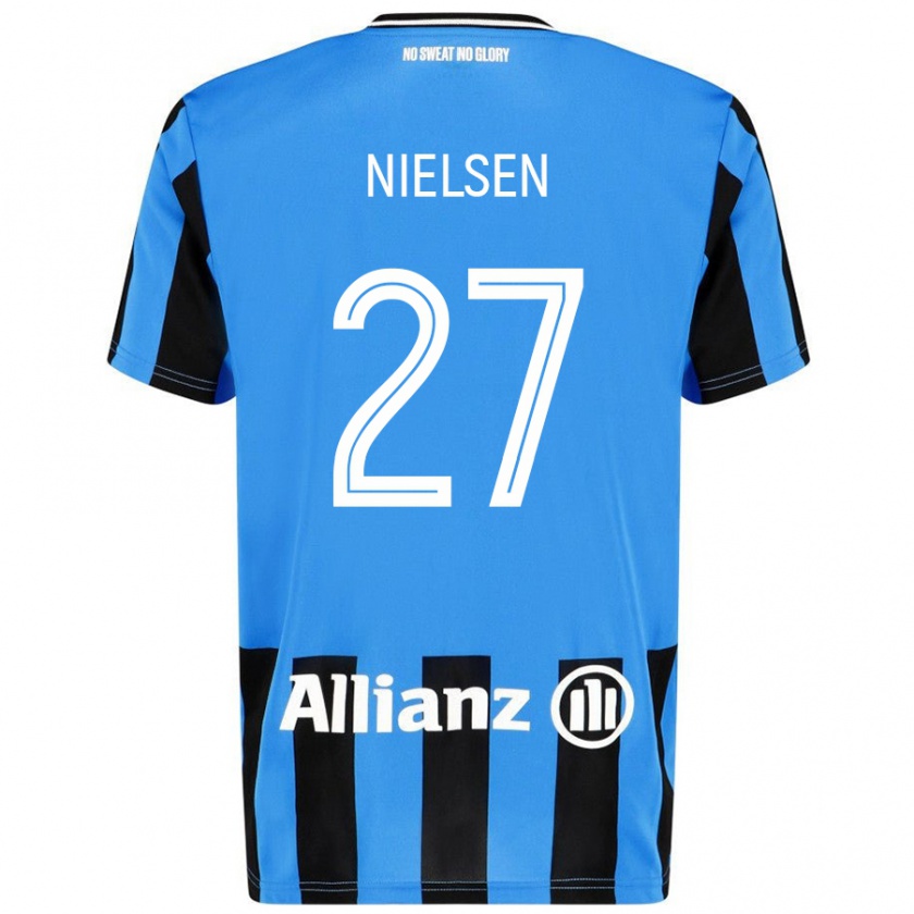 Kandiny Enfant Maillot Casper Nielsen #27 Bleu Ciel Noir Tenues Domicile 2024/25 T-Shirt