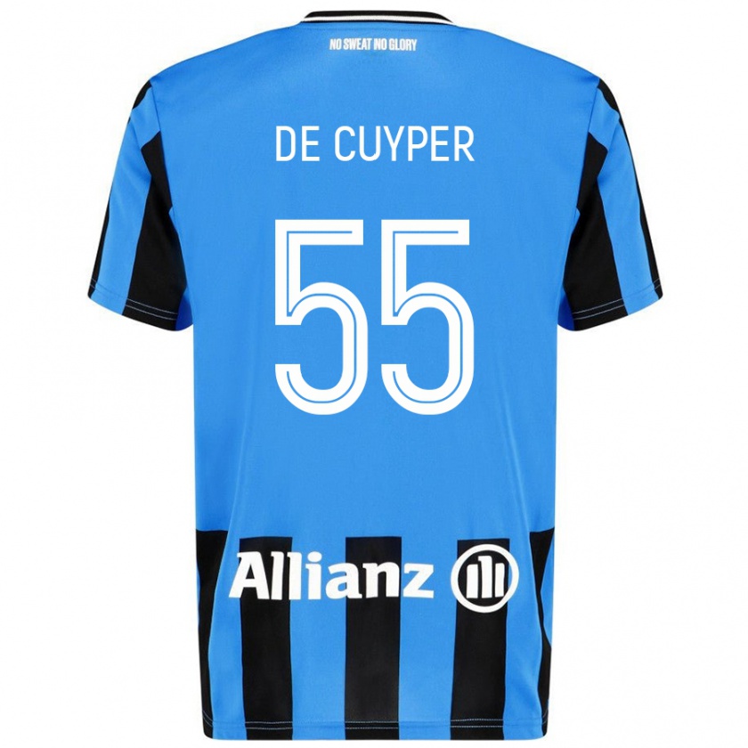 Kandiny Enfant Maillot Maxim De Cuyper #55 Bleu Ciel Noir Tenues Domicile 2024/25 T-Shirt