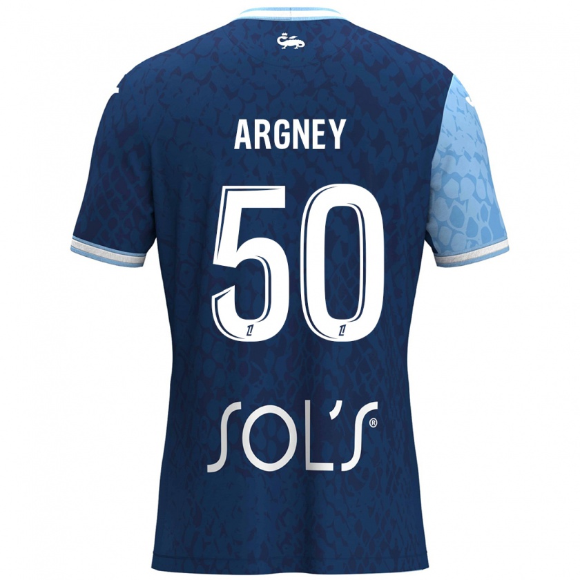 Kandiny Enfant Maillot Paul Argney #50 Bleu Ciel Bleu Foncé Tenues Domicile 2024/25 T-Shirt