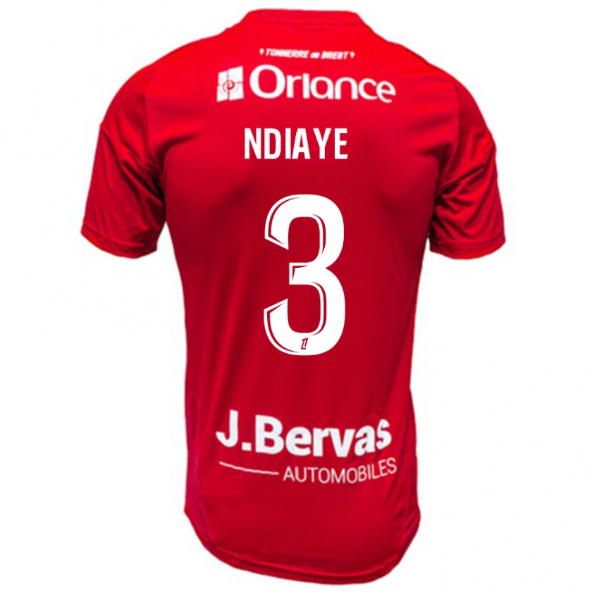 Kandiny Enfant Maillot Abdoulaye Ndiaye #3 Rouge Blanc Tenues Domicile 2024/25 T-Shirt