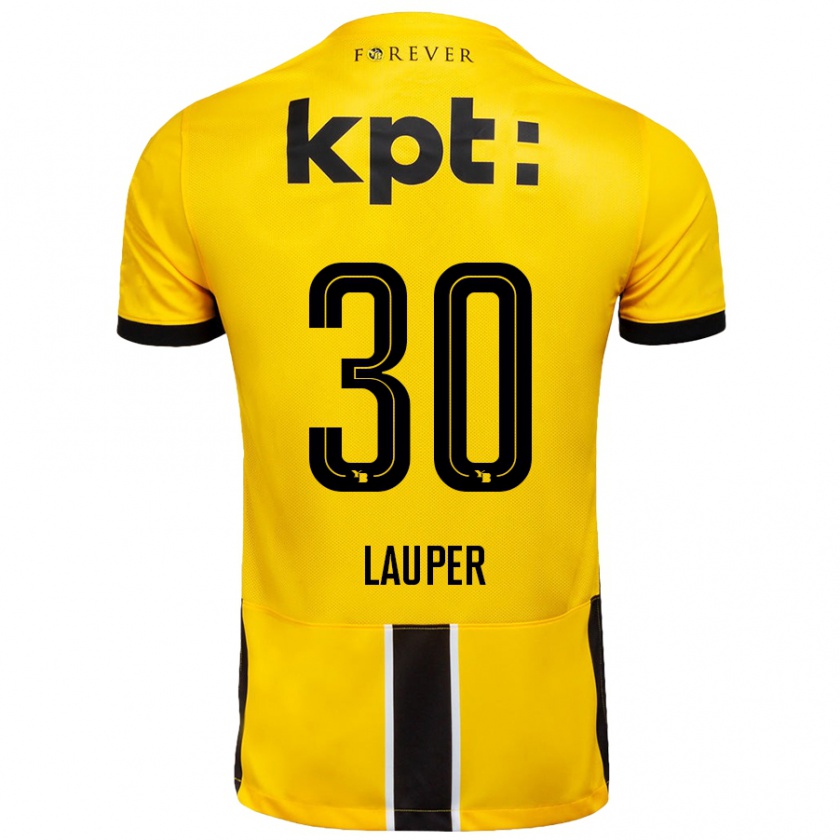 Kandiny Enfant Maillot Sandro Lauper #30 Jaune Noir Tenues Domicile 2024/25 T-Shirt