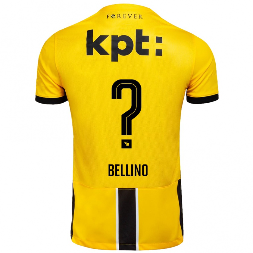 Kandiny Enfant Maillot Mattia Bellino #0 Jaune Noir Tenues Domicile 2024/25 T-Shirt