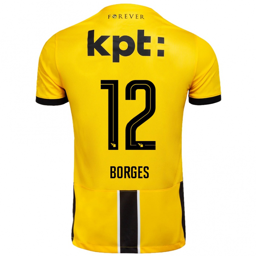 Kandiny Enfant Maillot David Borges #12 Jaune Noir Tenues Domicile 2024/25 T-Shirt