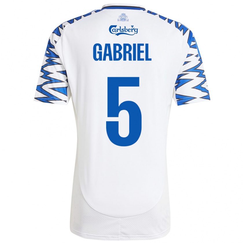 Kandiny Enfant Maillot Gabriel Pereira #5 Blanc Bleu Ciel Tenues Domicile 2024/25 T-Shirt