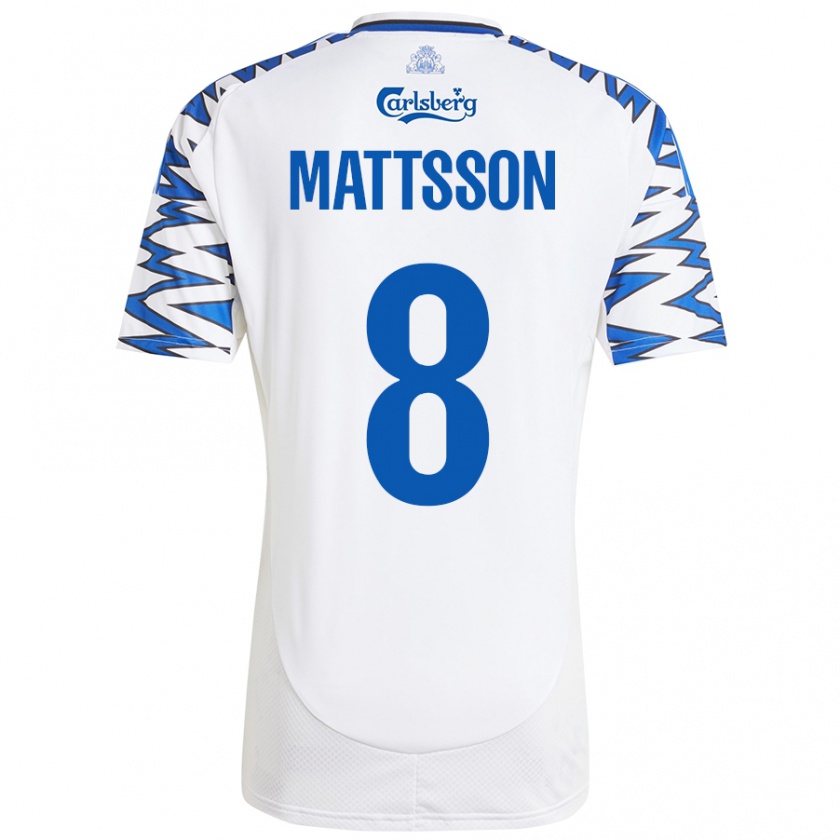 Kandiny Enfant Maillot Magnus Mattsson #8 Blanc Bleu Ciel Tenues Domicile 2024/25 T-Shirt