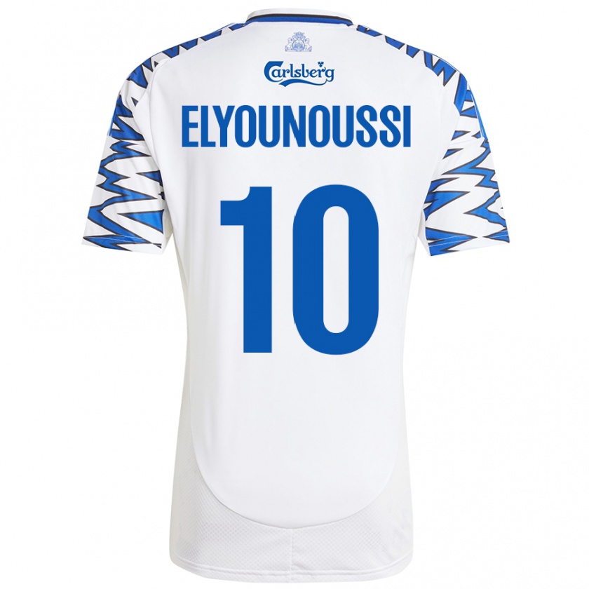 Kandiny Enfant Maillot Mohamed Elyounoussi #10 Blanc Bleu Ciel Tenues Domicile 2024/25 T-Shirt