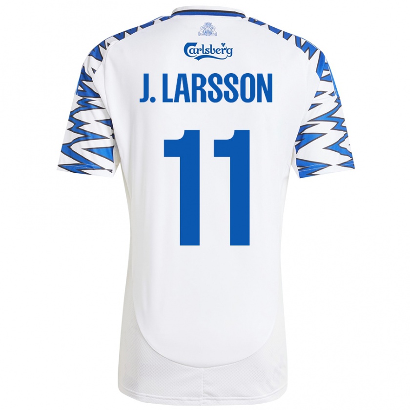 Kandiny Enfant Maillot Jordan Larsson #11 Blanc Bleu Ciel Tenues Domicile 2024/25 T-Shirt