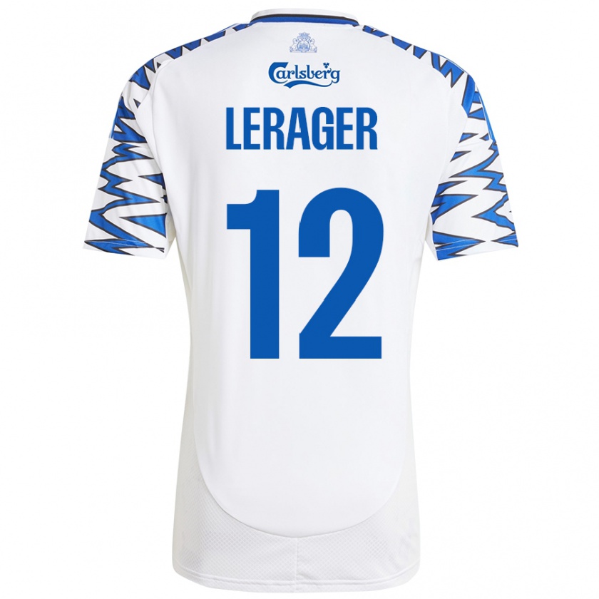 Kandiny Enfant Maillot Lukas Lerager #12 Blanc Bleu Ciel Tenues Domicile 2024/25 T-Shirt