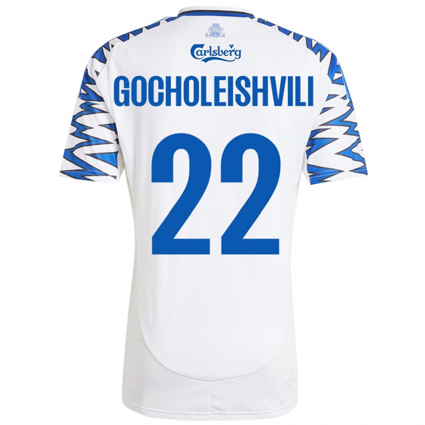 Kandiny Enfant Maillot Giorgi Gocholeishvili #22 Blanc Bleu Ciel Tenues Domicile 2024/25 T-Shirt