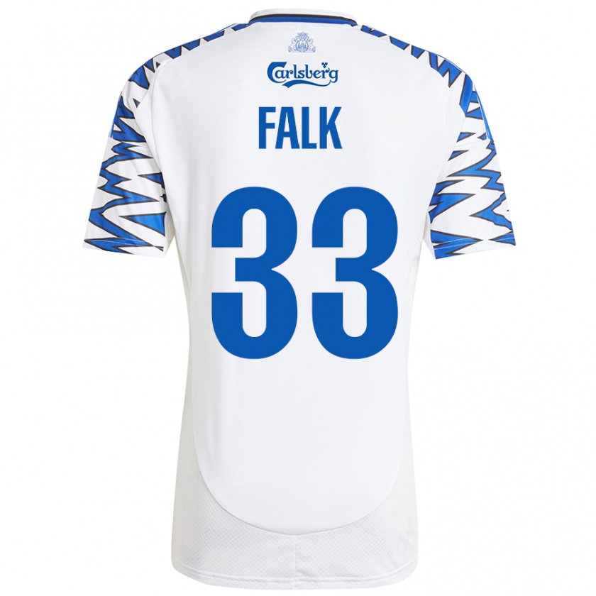 Kandiny Enfant Maillot Rasmus Falk #33 Blanc Bleu Ciel Tenues Domicile 2024/25 T-Shirt