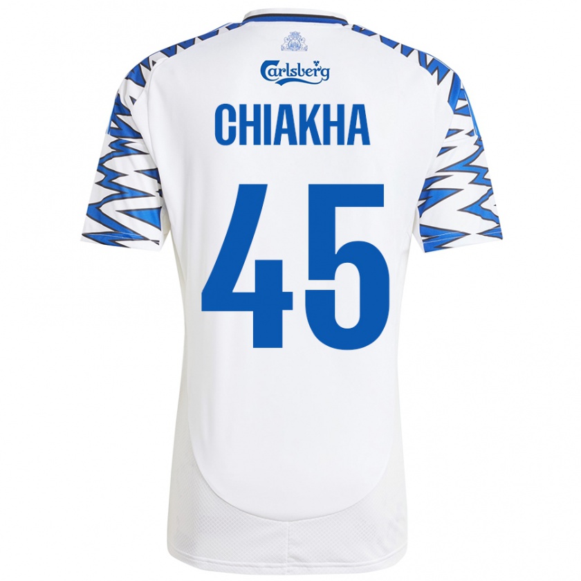 Kandiny Enfant Maillot Amin Chiakha #45 Blanc Bleu Ciel Tenues Domicile 2024/25 T-Shirt