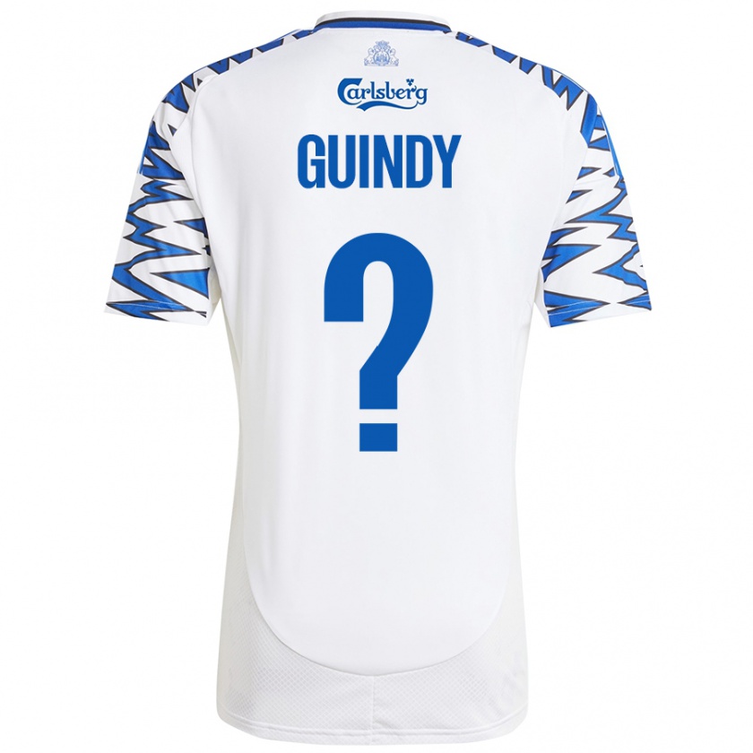 Kandiny Enfant Maillot Eliot Guindy #0 Blanc Bleu Ciel Tenues Domicile 2024/25 T-Shirt