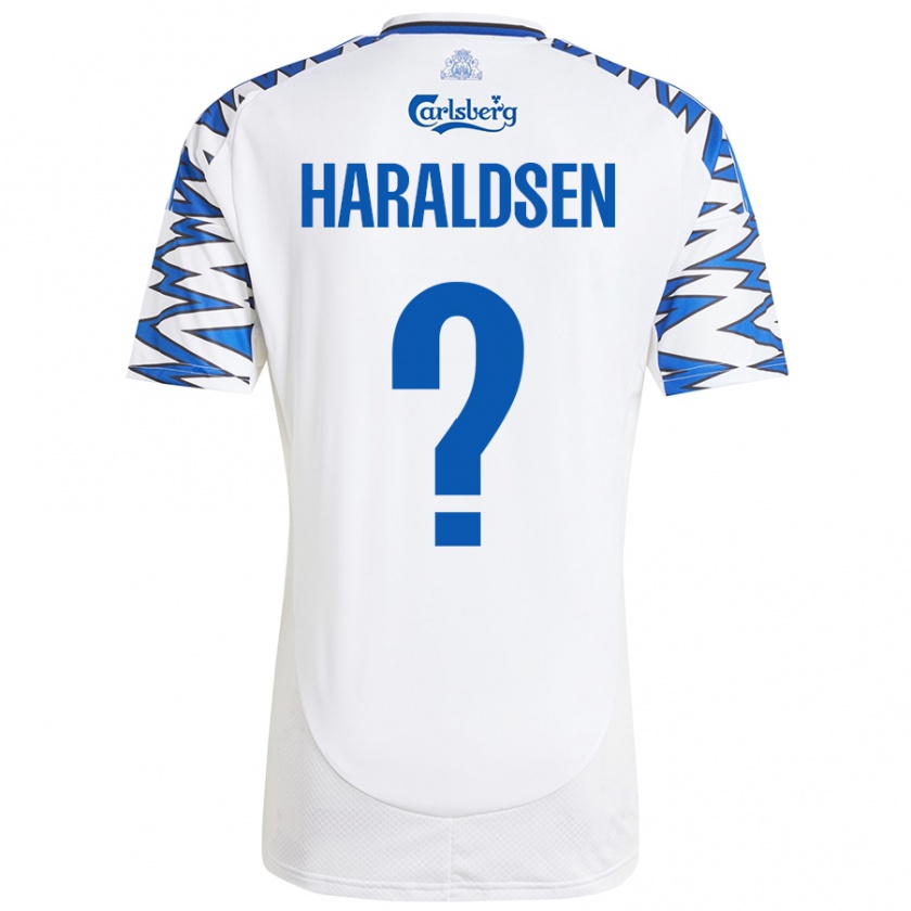 Kandiny Enfant Maillot Henrik Haraldsen #0 Blanc Bleu Ciel Tenues Domicile 2024/25 T-Shirt