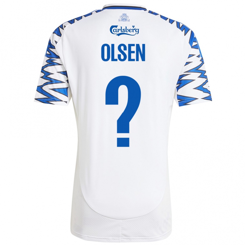 Kandiny Enfant Maillot Gunnar Olsen #0 Blanc Bleu Ciel Tenues Domicile 2024/25 T-Shirt