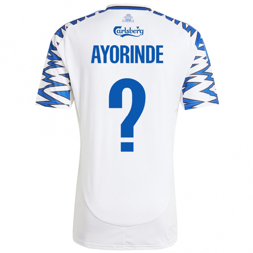 Kandiny Enfant Maillot Noah Ayorinde #0 Blanc Bleu Ciel Tenues Domicile 2024/25 T-Shirt