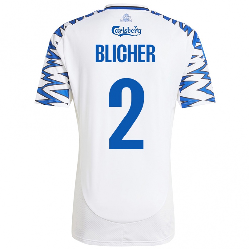 Kandiny Enfant Maillot Nicolai Blicher #2 Blanc Bleu Ciel Tenues Domicile 2024/25 T-Shirt