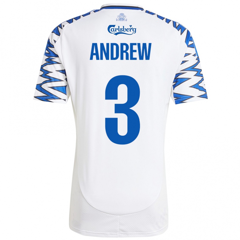 Kandiny Enfant Maillot Tristan Andrew #3 Blanc Bleu Ciel Tenues Domicile 2024/25 T-Shirt