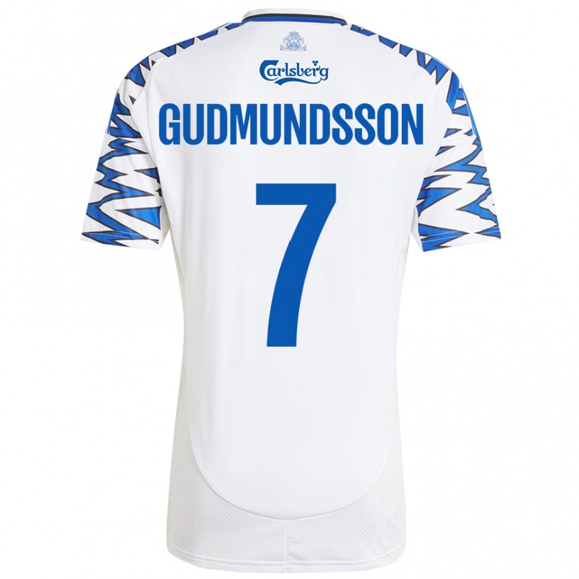 Kandiny Enfant Maillot Galdur Gudmundsson #7 Blanc Bleu Ciel Tenues Domicile 2024/25 T-Shirt