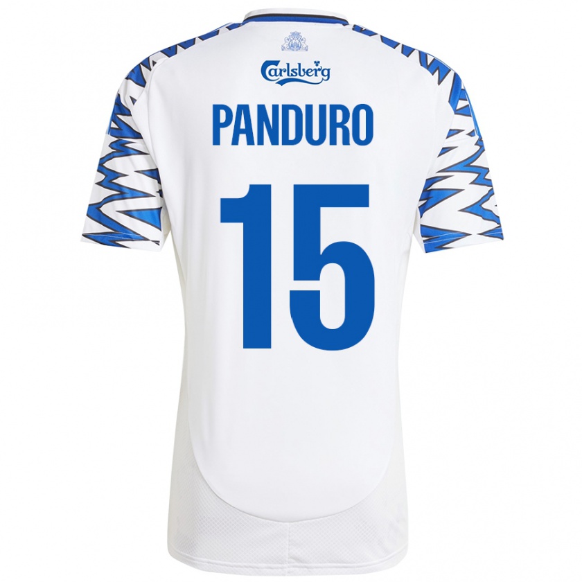 Kandiny Enfant Maillot Tristan Panduro #15 Blanc Bleu Ciel Tenues Domicile 2024/25 T-Shirt