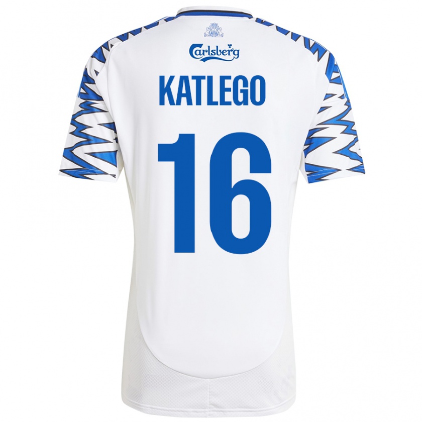 Kandiny Enfant Maillot David Katlego #16 Blanc Bleu Ciel Tenues Domicile 2024/25 T-Shirt