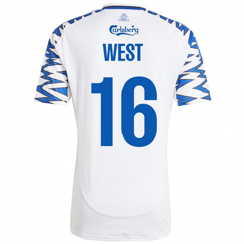 Kandiny Enfant Maillot Liam West #16 Blanc Bleu Ciel Tenues Domicile 2024/25 T-Shirt