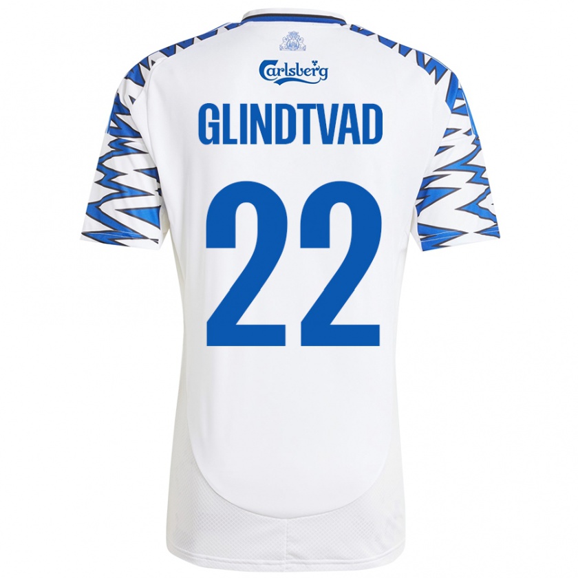 Kandiny Enfant Maillot William Glindtvad #22 Blanc Bleu Ciel Tenues Domicile 2024/25 T-Shirt